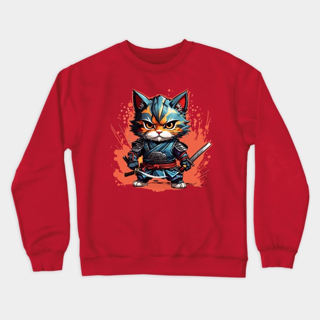 Cute Samurai Kitty Chibi Style Color Splash Design Crewneck Sweatshirt by TF Brands